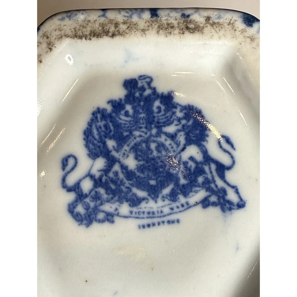 Victoria Ironstone Blue White Floral Flower Frog Vase Chinoiserie 5.5